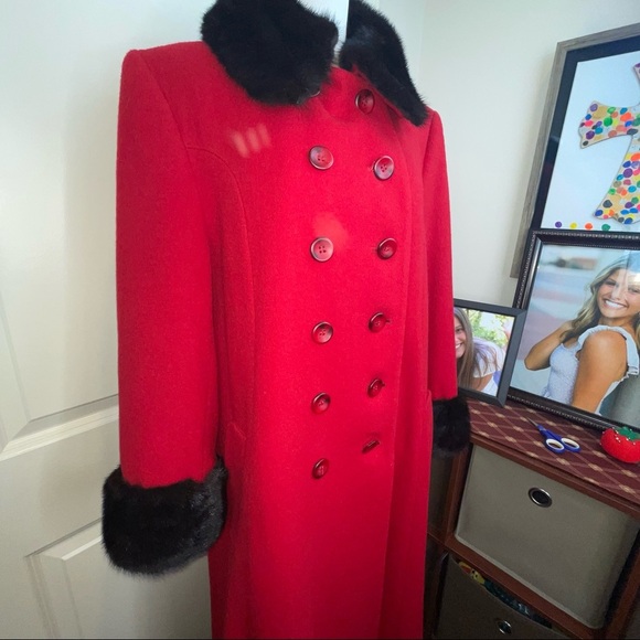 Vintage J. Percy for Marvin Richards Long Wool Coat Genuine Fur 10P - Picture 4 of 17